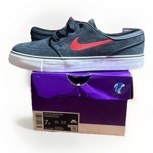 Nike SB Zoom Janoski OG+  7 Youth Black Suede Red Athletic Shoes FD6757 002